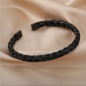 NEW BLACK WOVEN CUFF BANGLE BRACELET UNISEX
